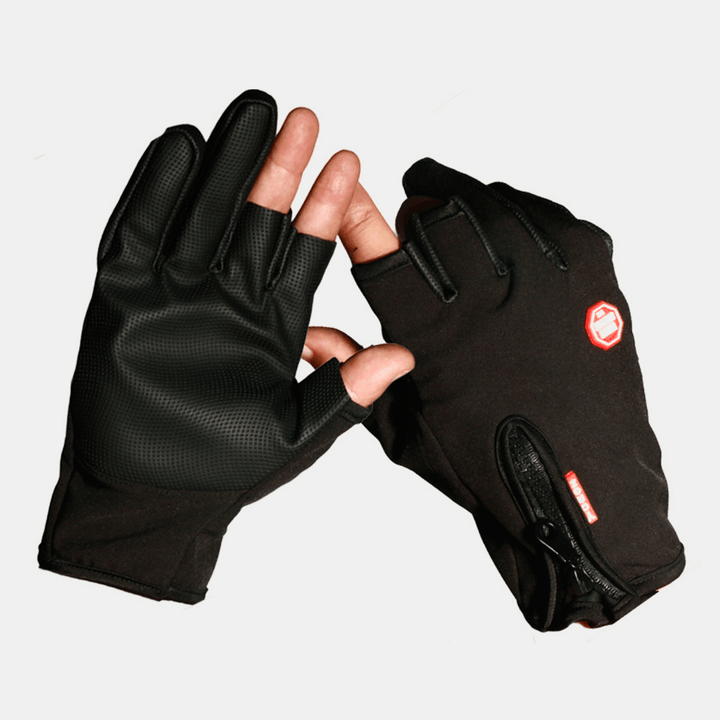 Unisex Half-Finger Waterproof Outdoor Sport Reding Fishing Non-Slip Leather Gloves - MRSLM