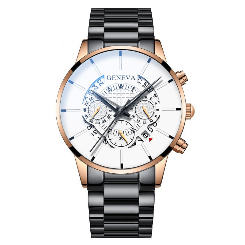 Decorated Pointer Business Style Men Watch Calendar Stainless Steel Band Quartz Watch - MRSLM