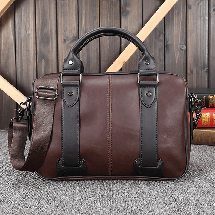 Men Retro PU Leather Handbag Business Crossbody Bag - MRSLM