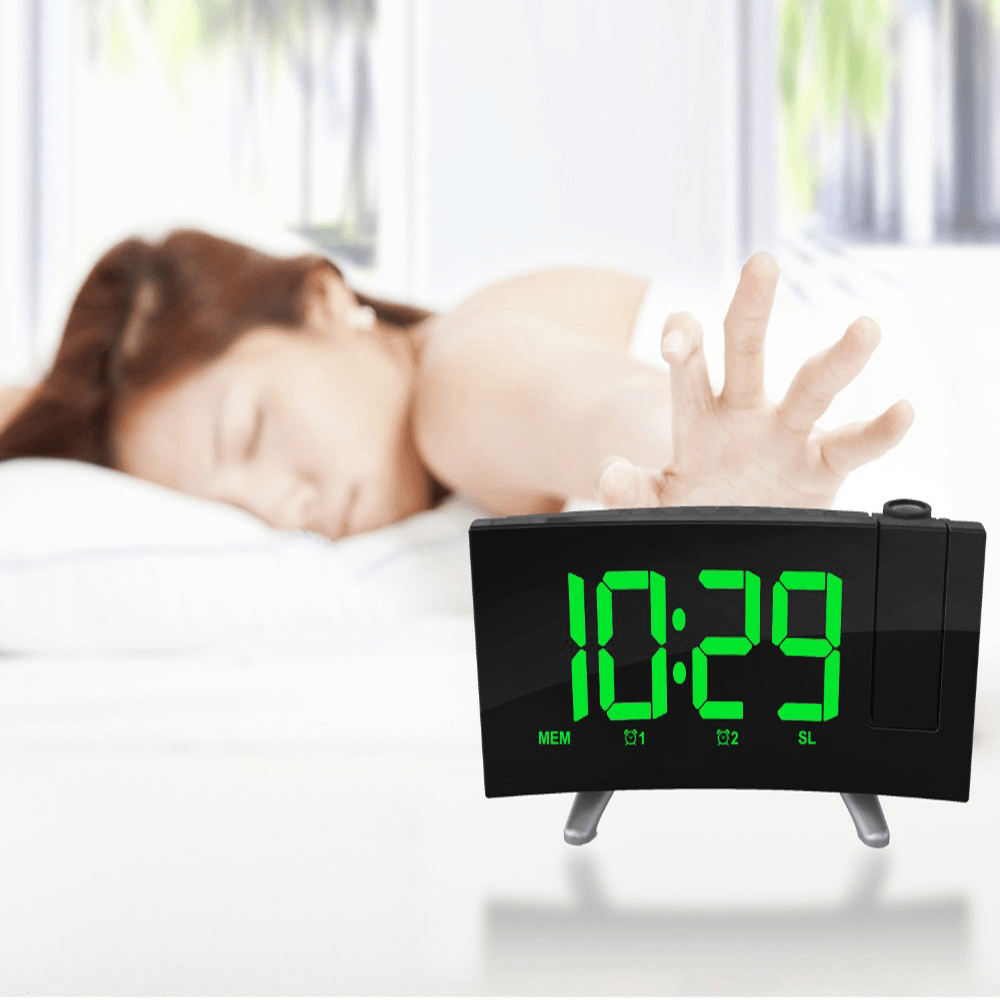 Sensitive LED Digital Projection Clock FM Radio Dual Alarm Clock with USB Charging Desktop Electronic LED Clock - MRSLM