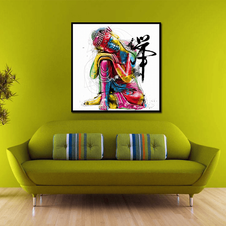 Miico Hand Painted Oil Paintings Abstract Colorful Bud-Dha Head Wall Art for Home Decoration - MRSLM