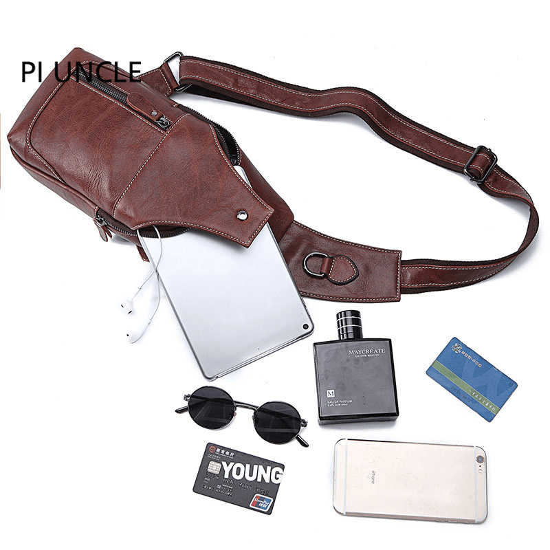 Men Genuine Leather Anti-Theft Crossbody Bag Chest Bag - MRSLM