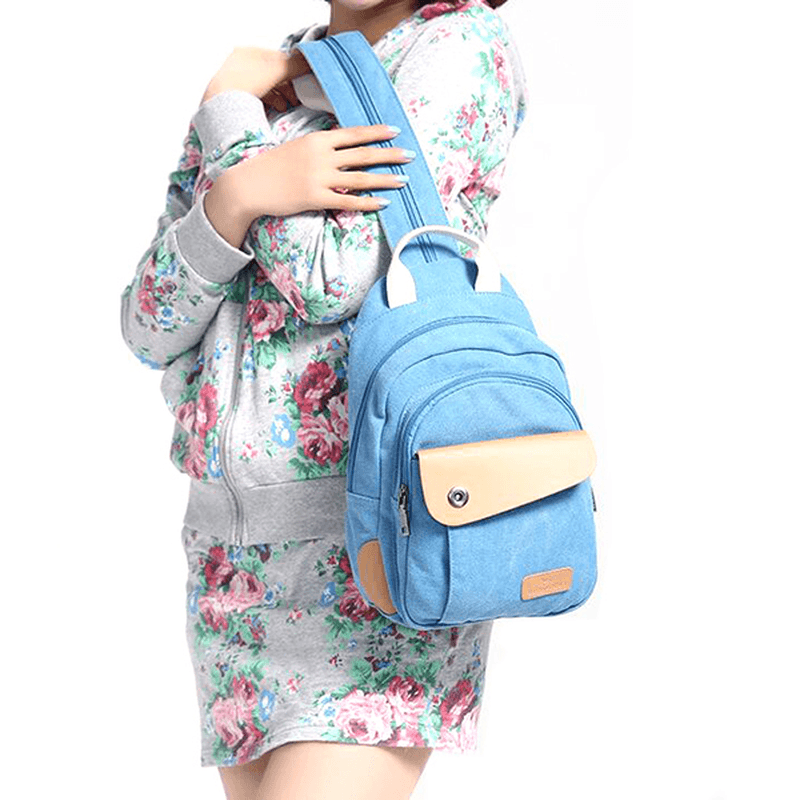 Multifunctional Women Canvas Backpack Pu Leather Chest Bag - MRSLM