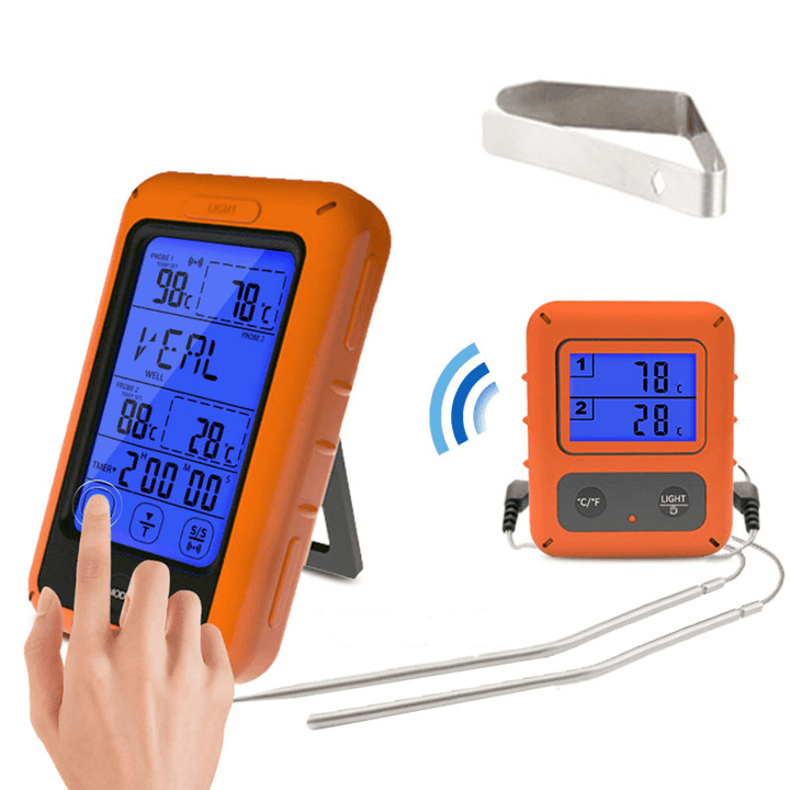 TS-TP20 Remote Wireless Touch Screen Food Dual Temperature Probe Digital Thermometer Large Screen with Timer Digital Meat BBQ Oven Thermometer - MRSLM