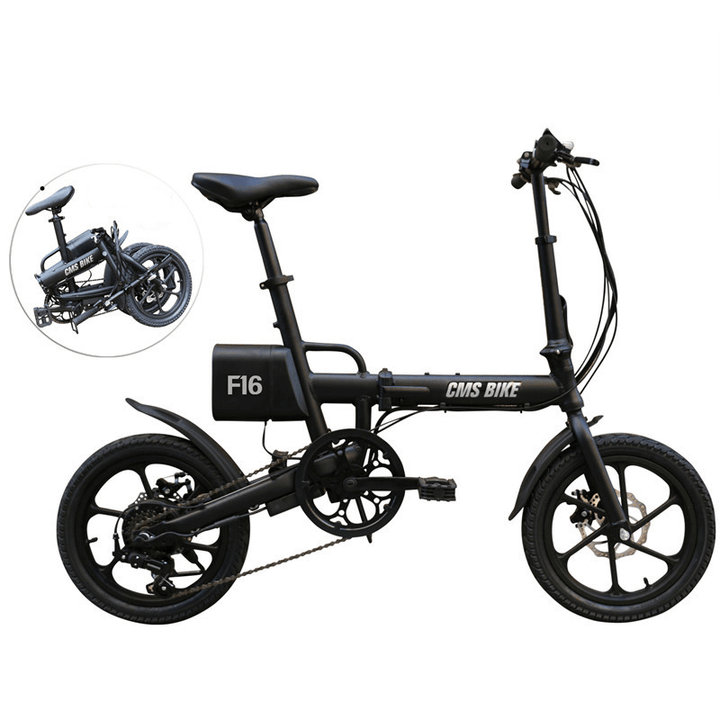 CMSBIKE F16 Extra Battery Set 36V 7.8AH 250W Black 16 Inches Folding Electric Bicycle 20Km/H 65KM Mileage Intelligent Variable Speed System with an Extra Battery - MRSLM