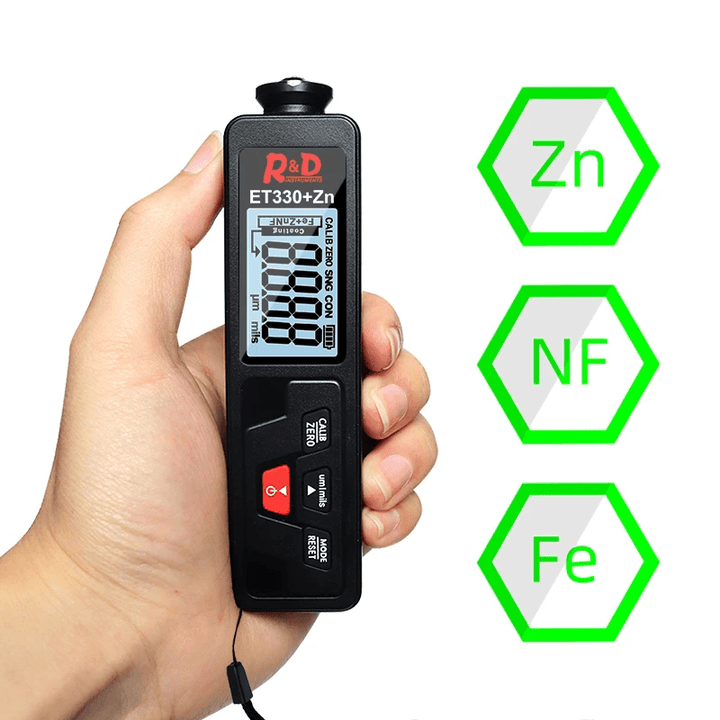 R&D ET330+ZN Car Paint Thickness Gauge Portable Coating Thickness Gauge for Car 0-1500Um Fe & Nfe Coating Tester Meter - MRSLM