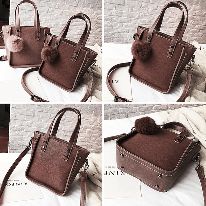 Women Faux Leather Bucket Bag Solid Leisure Handbag - MRSLM