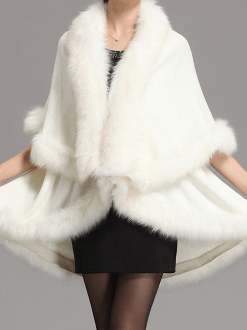 Elegant Faux Fur Patchwork Women Cloak Coats - MRSLM