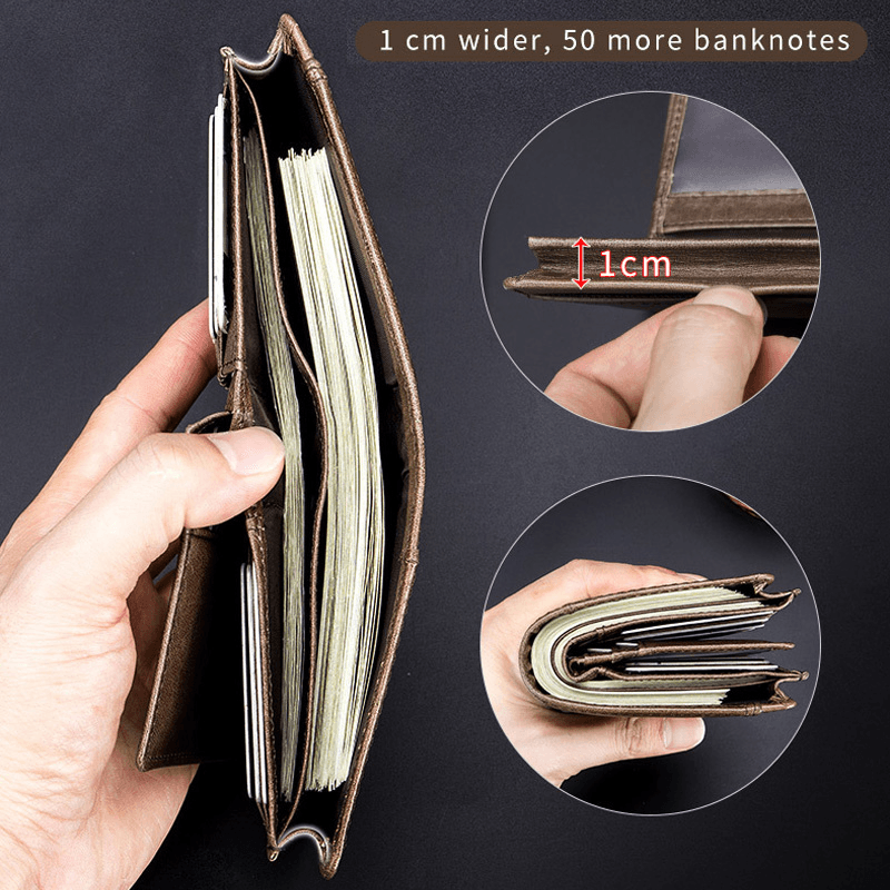 Men Genuine Leather Multi-Card Slot RFID Anti-Theft Thin Card Holder Money Clip Wallet Driver'S License Wallet - MRSLM