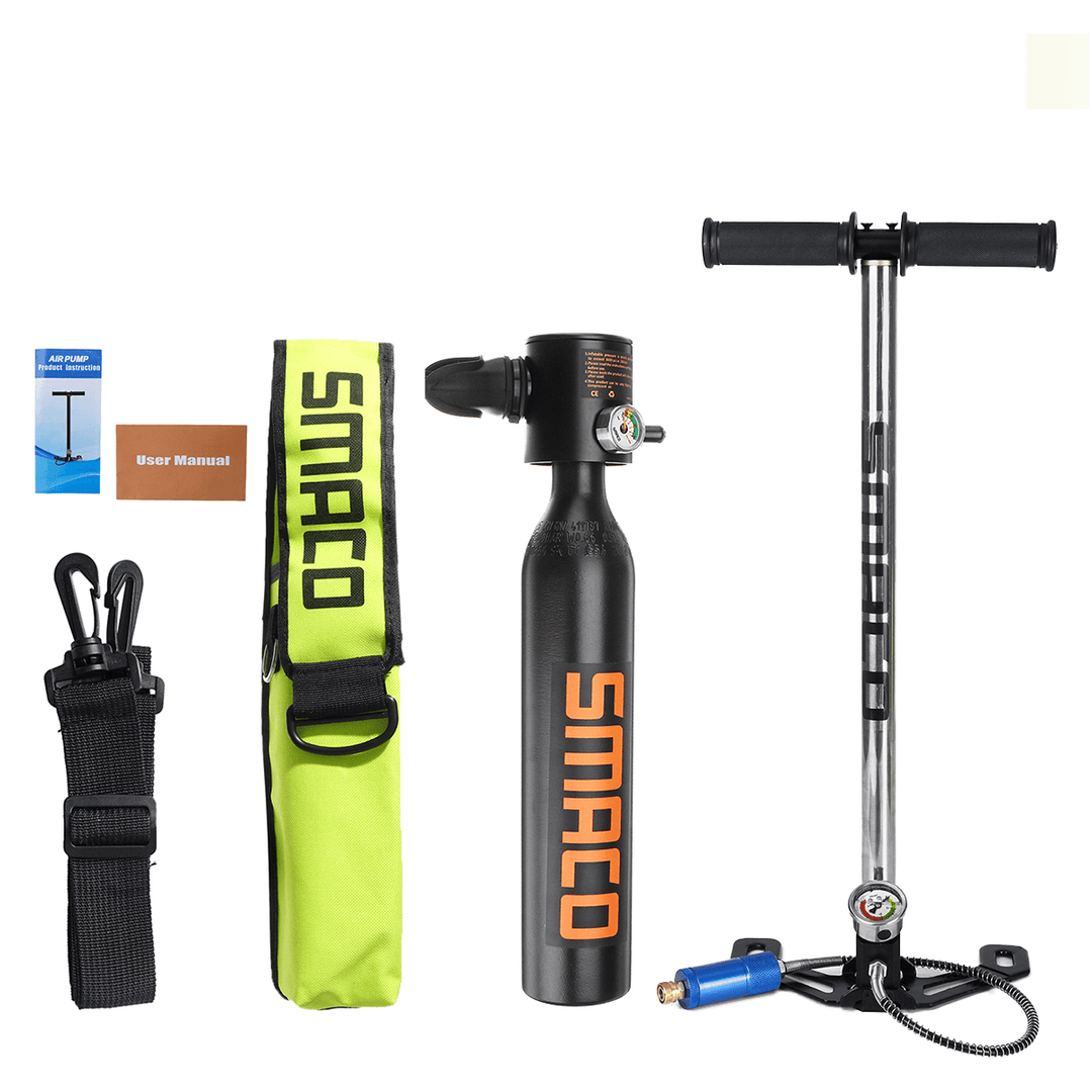 SMACO 0.5L Portable Diving Reserve Air Tank Set Hand Pump Oxygen Cylinder Mini Operated Pump Scuba Spare Air Tank Air Pump Storage Bag Oxygen Cylinder - MRSLM