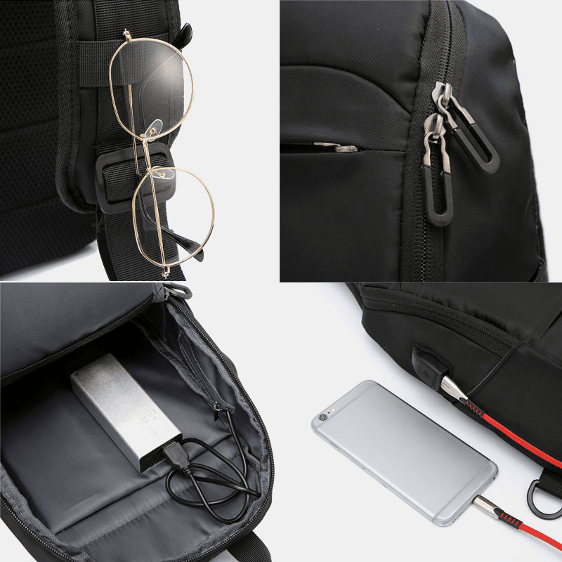 Men Oxford Large Capacity USB Charging Multi-Layers Waterproof Crossbody Bag Chest Bag Sling Bag - MRSLM