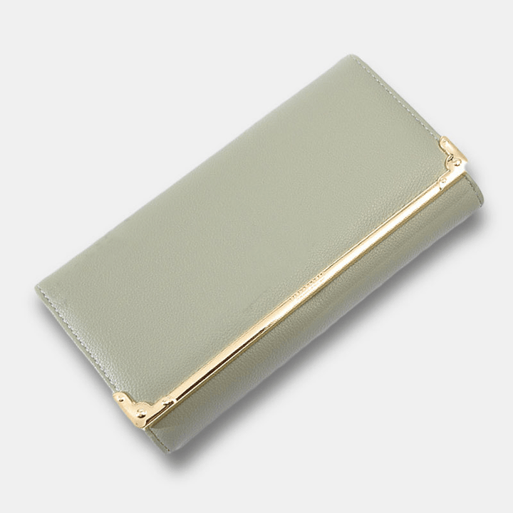 Women Metal Trim Buckle Decor Long Purse 6.5 Inch Wallet Large Capacity Multi-Card Slot Card Holder Coin Purse - MRSLM