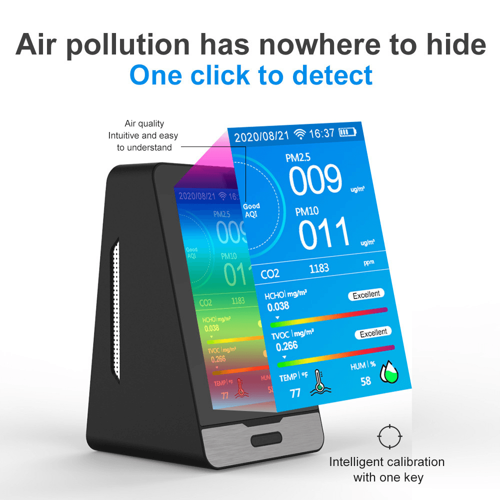 WIFI PM2.5 PM1.0 PM10 Temperature Humidity Air Quality Monitor 4.3 Inch LED Display Intelligent CO2 HCHO TOVC Gas Detector - MRSLM