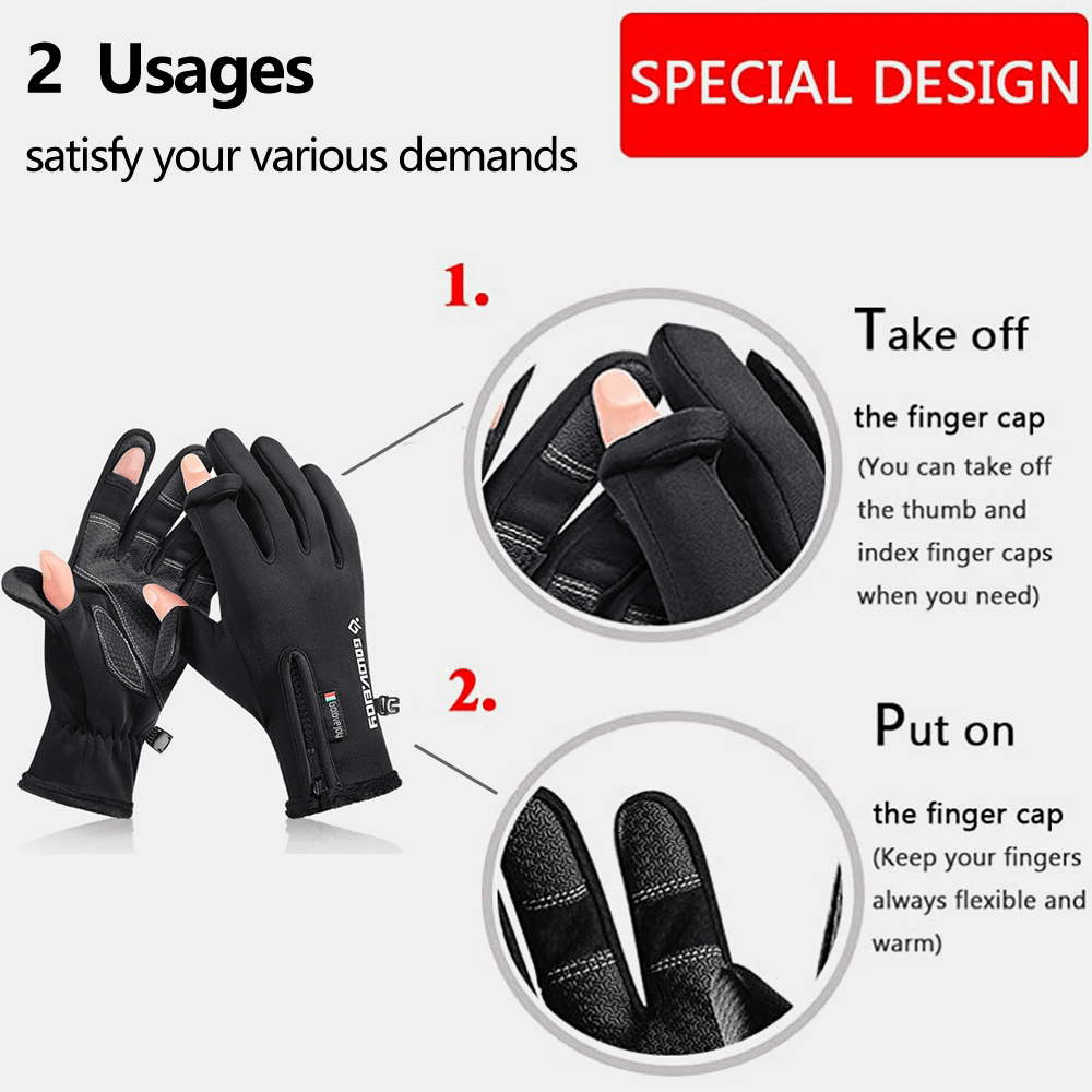 Unisex 2-Fingerless Winter Outdoor Sports Workout Biking Gloves Two Finger Design Free Control Touch Screen Warm Waterproof Gloves - MRSLM