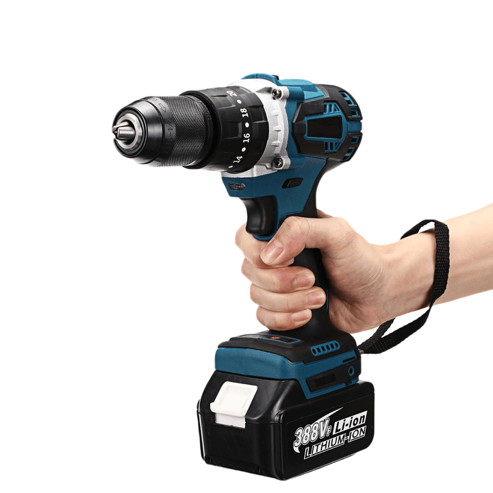 3 in 1 3500Rpm 800W Brushless Cordless Impact Drill Screwdriver 90N.M Compact Electric Hammer Drill Driver W/ 1/2 2.4Ah Battery for Makita - MRSLM