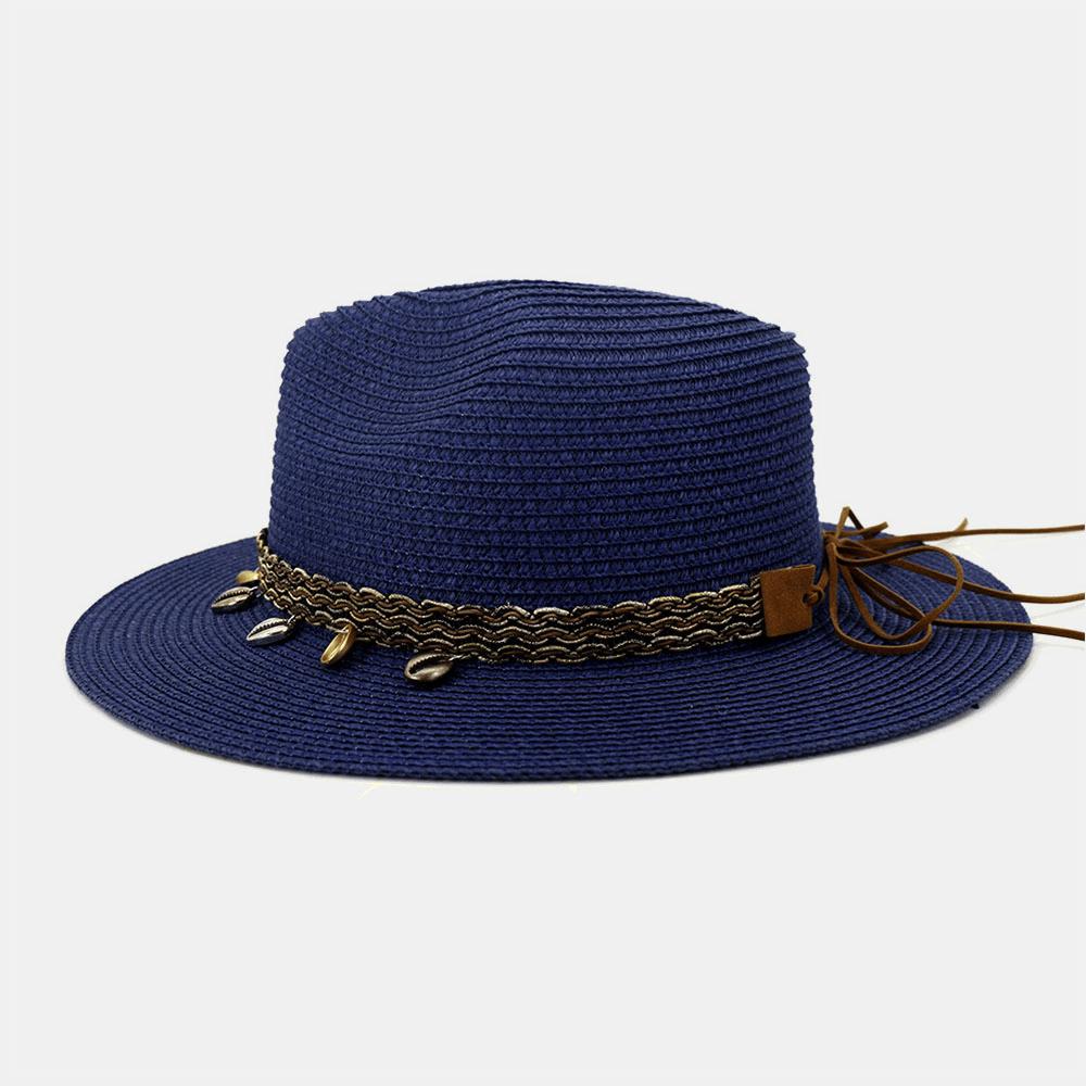 Unisex Sunscreen Travel Beach Sun Hat Elegant Seaside Wide Brim Jazz Hat Straw Hat - MRSLM