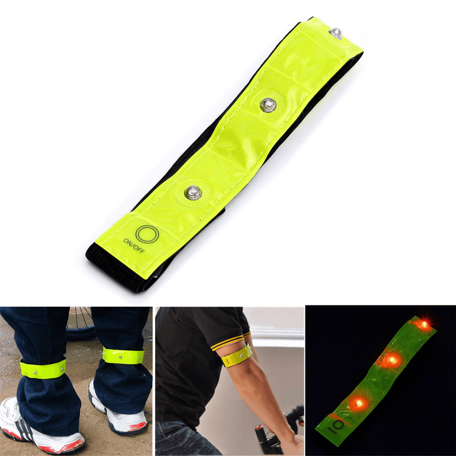 Safety Yellow Armband Light Reflective Bands Night Warning Riding Flashlight for Running Cycling Jogging Walking - MRSLM