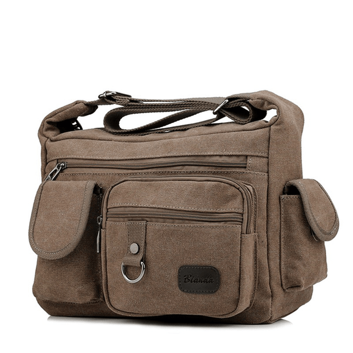 Large Capacity Men Casual Canvas Shoulder Messenger Bag Travel Crossbody Bag - MRSLM