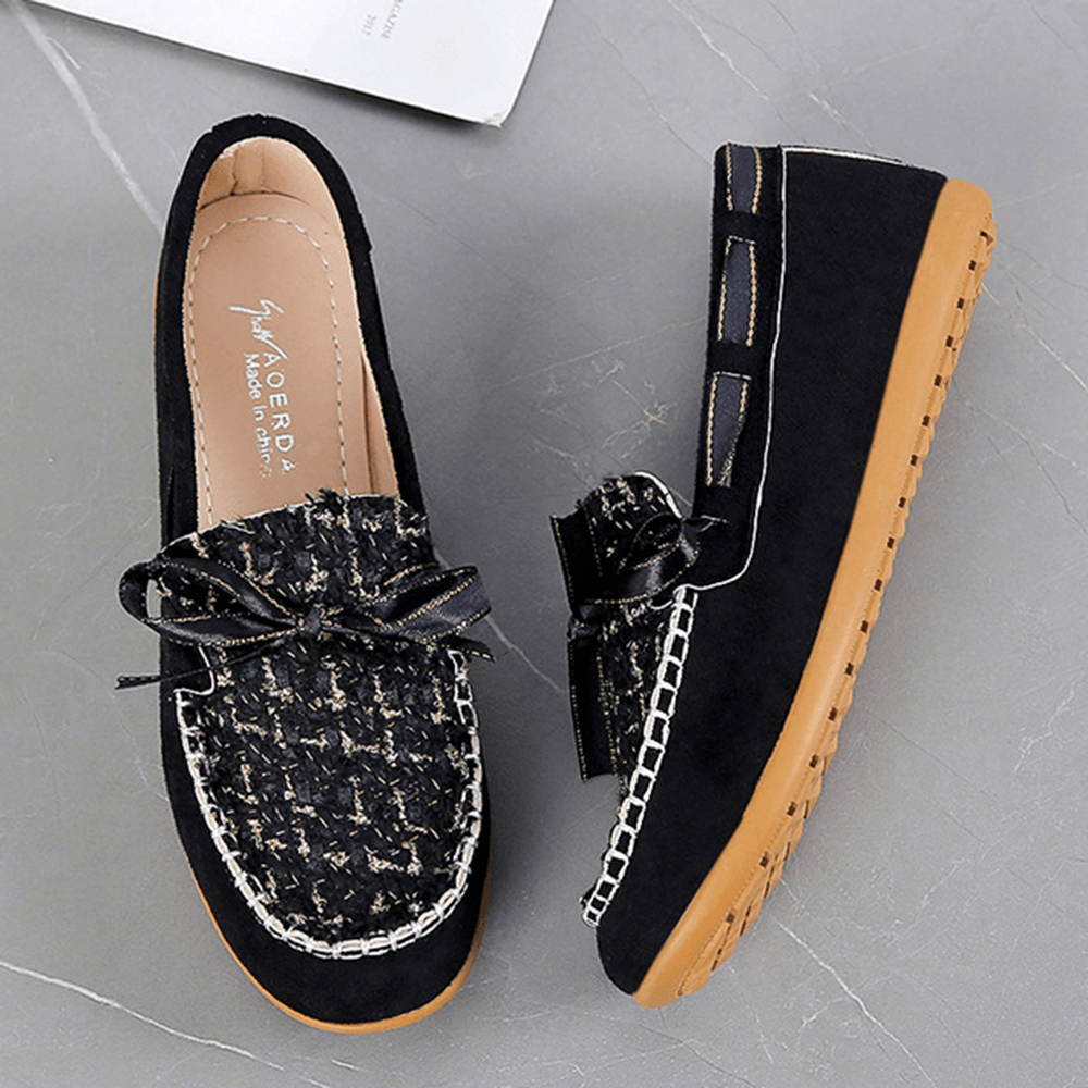 Women Butterfly Knot Decor Small Fragrance Wind Comfy Breathable Casual Slip on Loafers - MRSLM