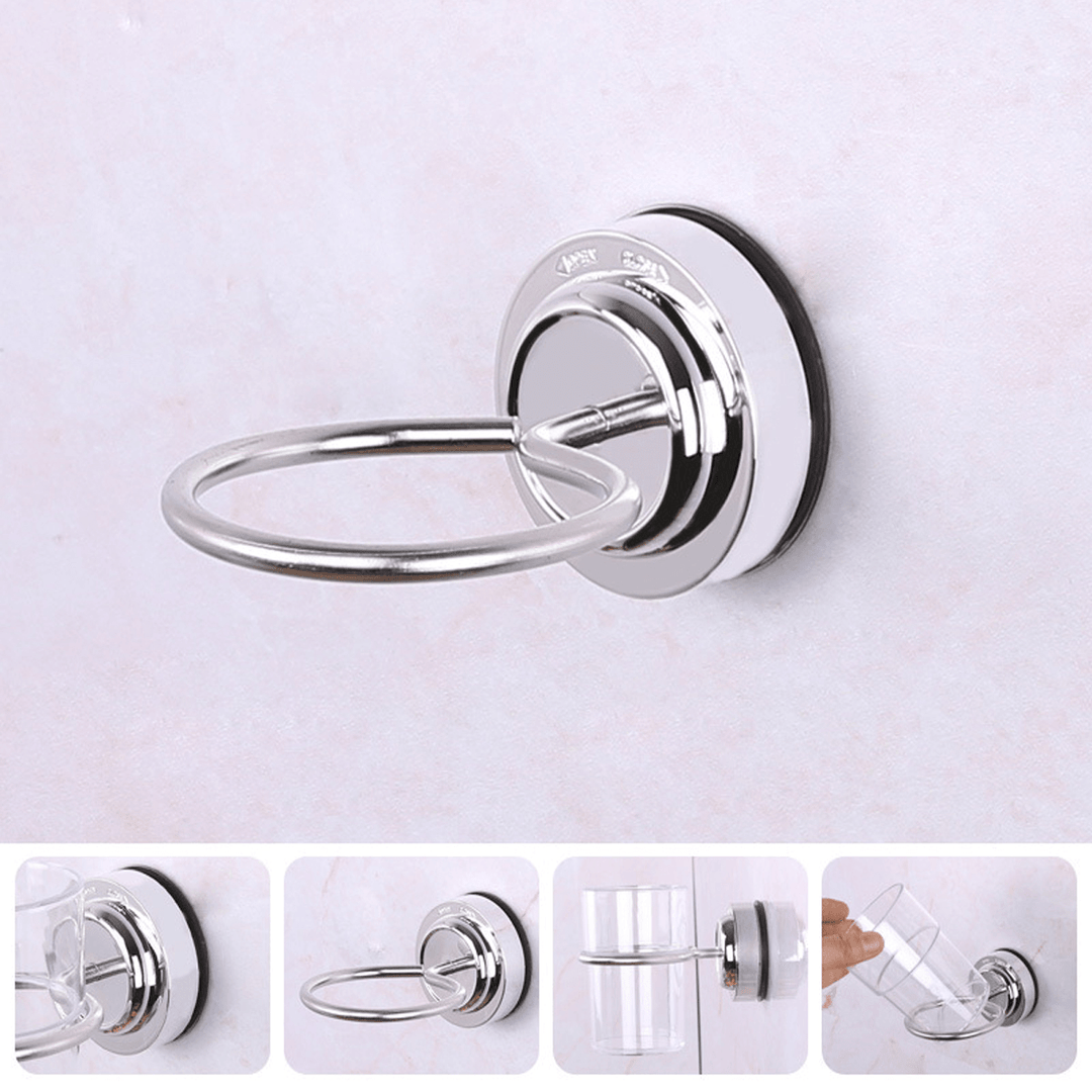 304 Stainless Steel Suction Cup Toothbrush Tumbler Holder Bathroom Cup Holder - MRSLM