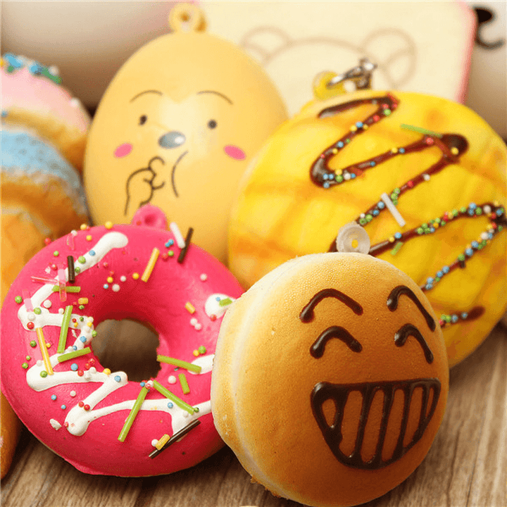 18PCS Squishy Christmas Gift Decor Panda Cup Cake Toasts Buns Donuts Random Soft Cell Phone Straps - MRSLM