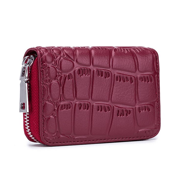 Women Genuine Leather Stone Pattern 16 Card Slots Wallet - MRSLM