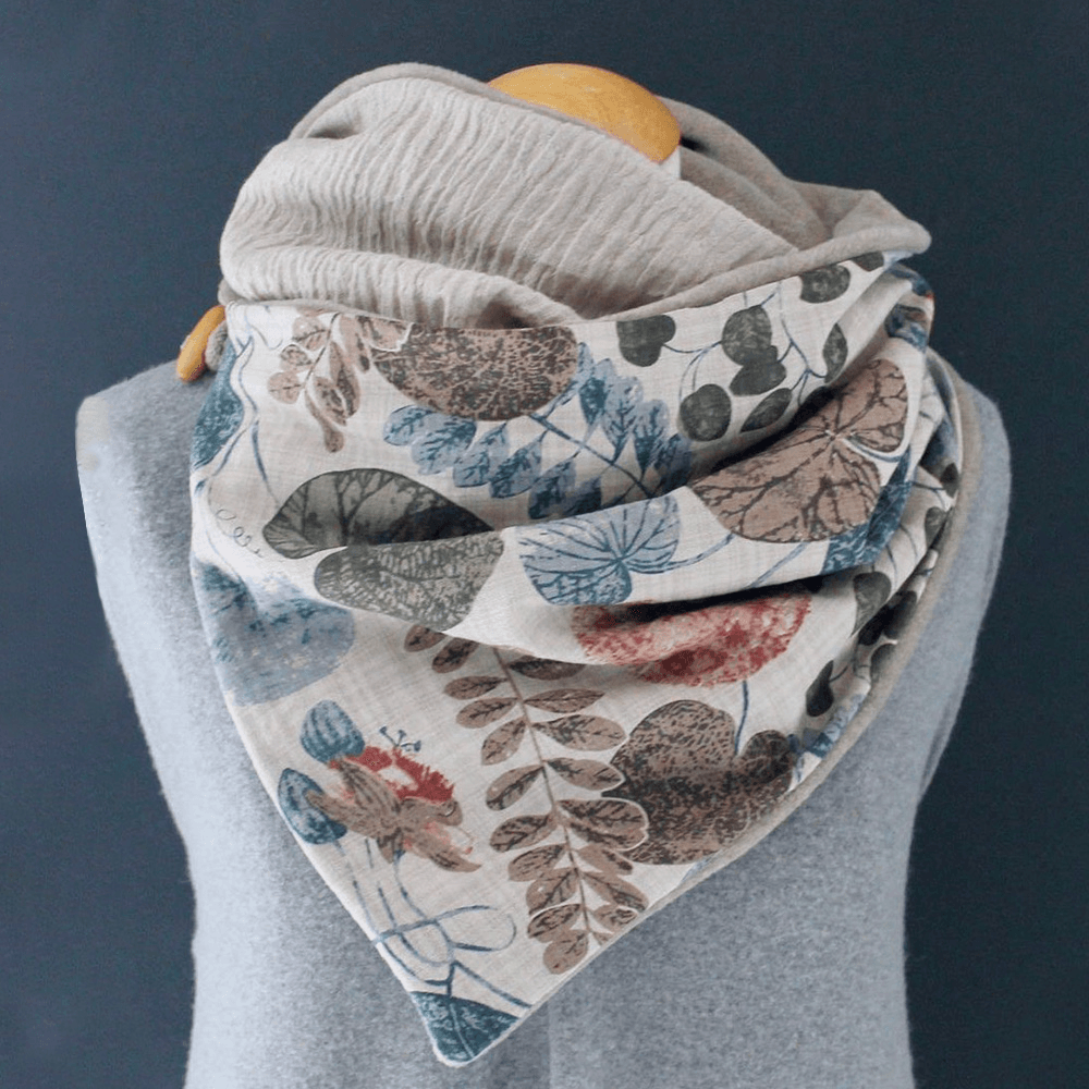 Women Thickened Warmth Shawls Leaf Print Pattern Autumn Winter Long Multi-Purpose Scarves Scarf Neckerchief - MRSLM