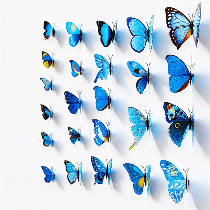 12 Pcs PVC Butterfly 3D Wall Stickers Home Decor Adhesive Wall Decoration - MRSLM