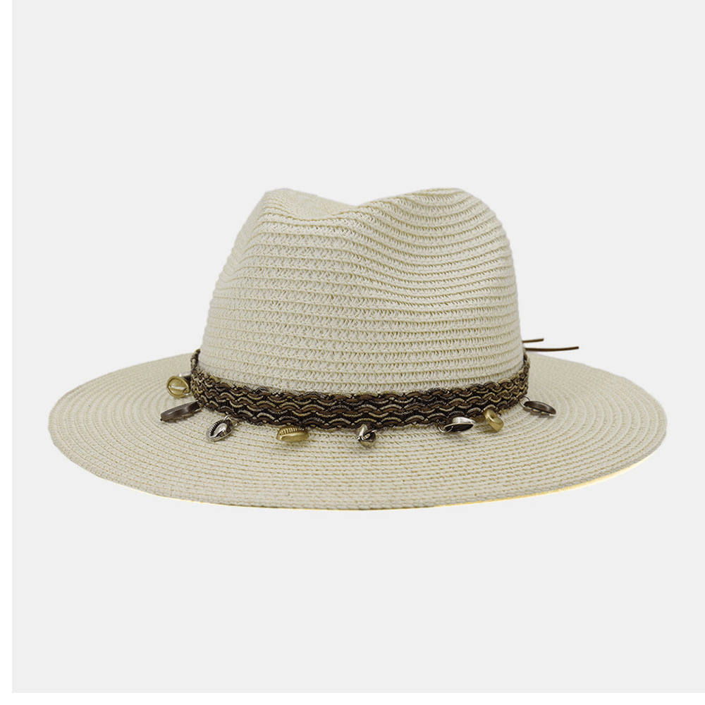 Unisex Sunscreen Travel Beach Sun Hat Elegant Seaside Wide Brim Jazz Hat Straw Hat - MRSLM