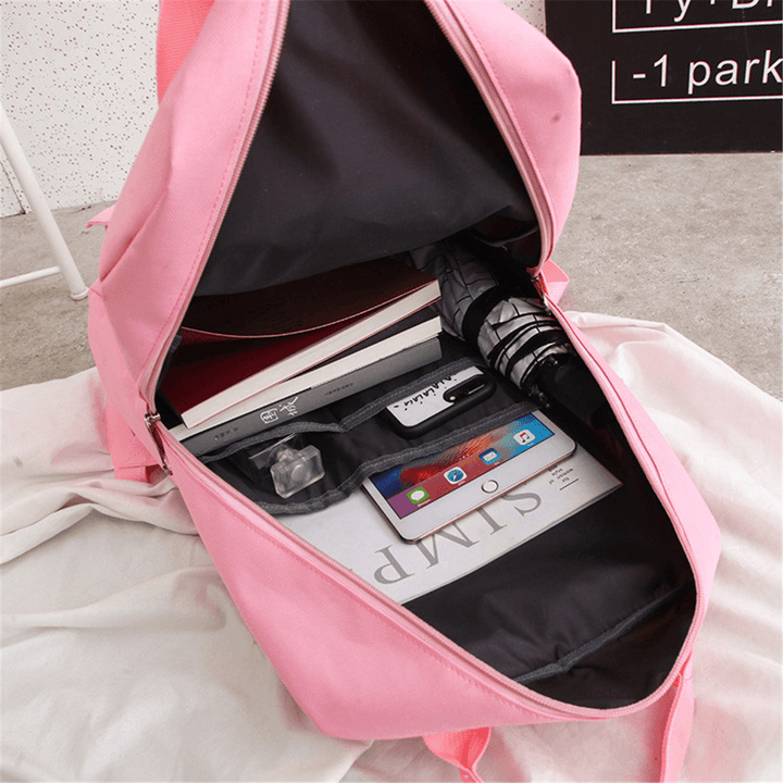 4Pcs/Set Canvas Backpack Rucksack Teenage Girls School Bag Handbag Outdoor Travel - MRSLM