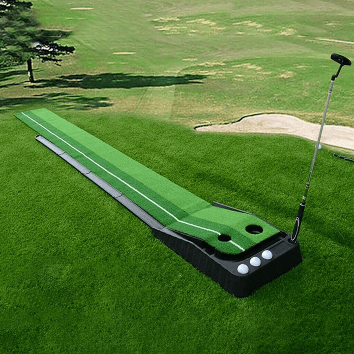 Golf Putting Mat Set Auto Return Golf Training Mat Folding Grass Pad with 3 Pcs Golf Ball Putter - MRSLM