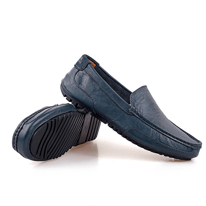 Men Leather Casual Driving Slip on Outdoor Flat Soft Comfortable Loafers Shoes - MRSLM