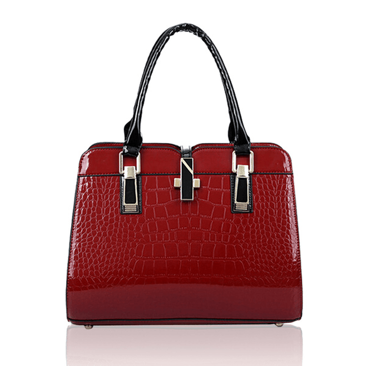 Women Crocodile Pattern Handbags Patent Leather Tote Shoulder Bags Crossbody Bags - MRSLM