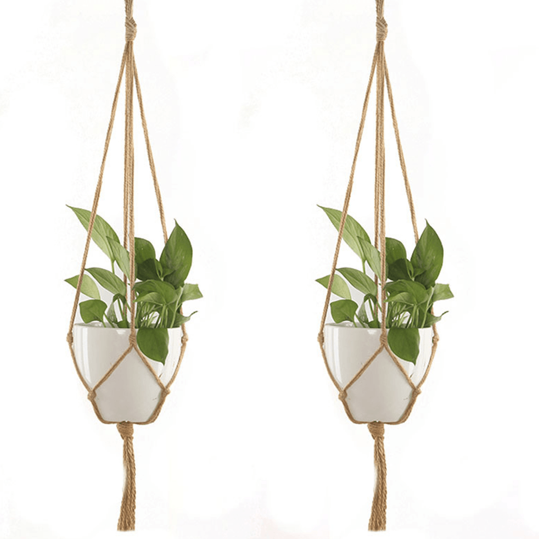 2Pcs Plant Flower Hanger Macrame Jute for Indoor Outdoor Ceiling Deck Balcony round and Square Pots - MRSLM