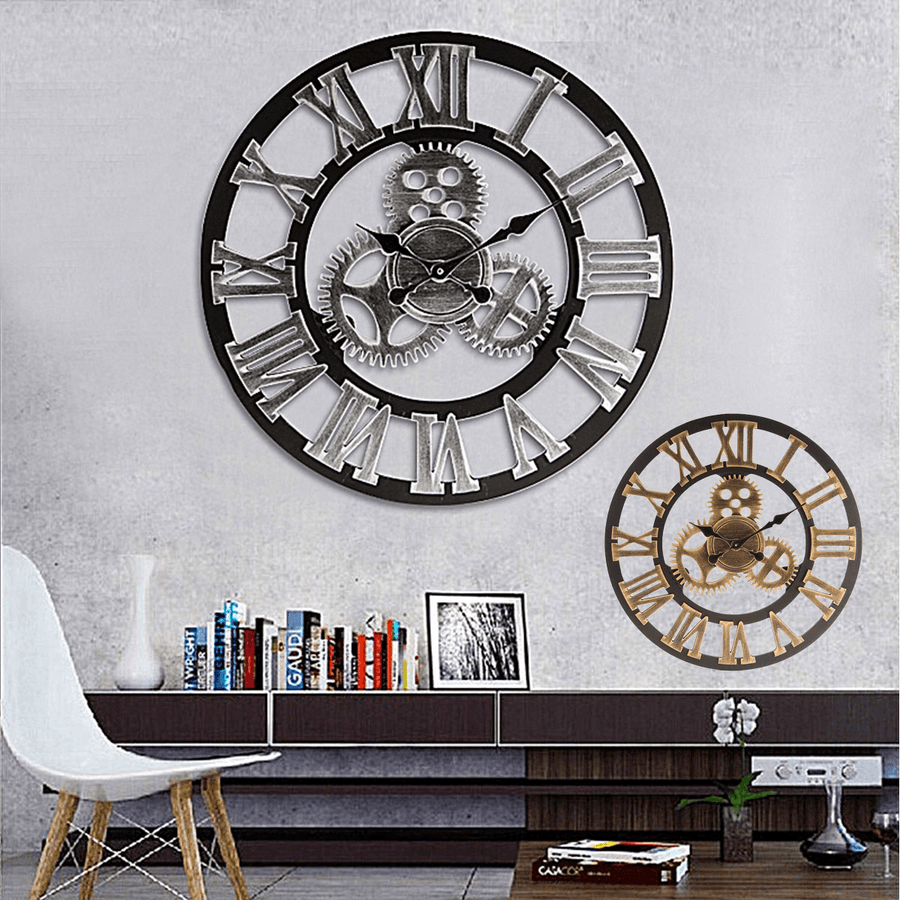 60Cm 3D Retro Industrial Large Gear Wall Clock Rustic Wooden Luxury Art Vintage - MRSLM