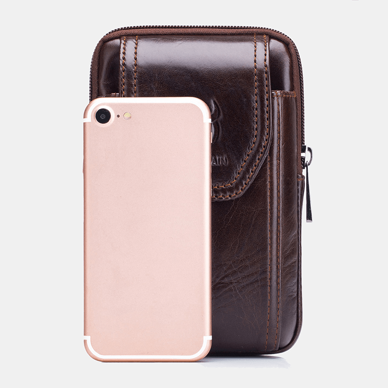 Bullcaptain Genuine Leather Vintage Zipper Phone Bag Waist Bag for Business Bag - MRSLM