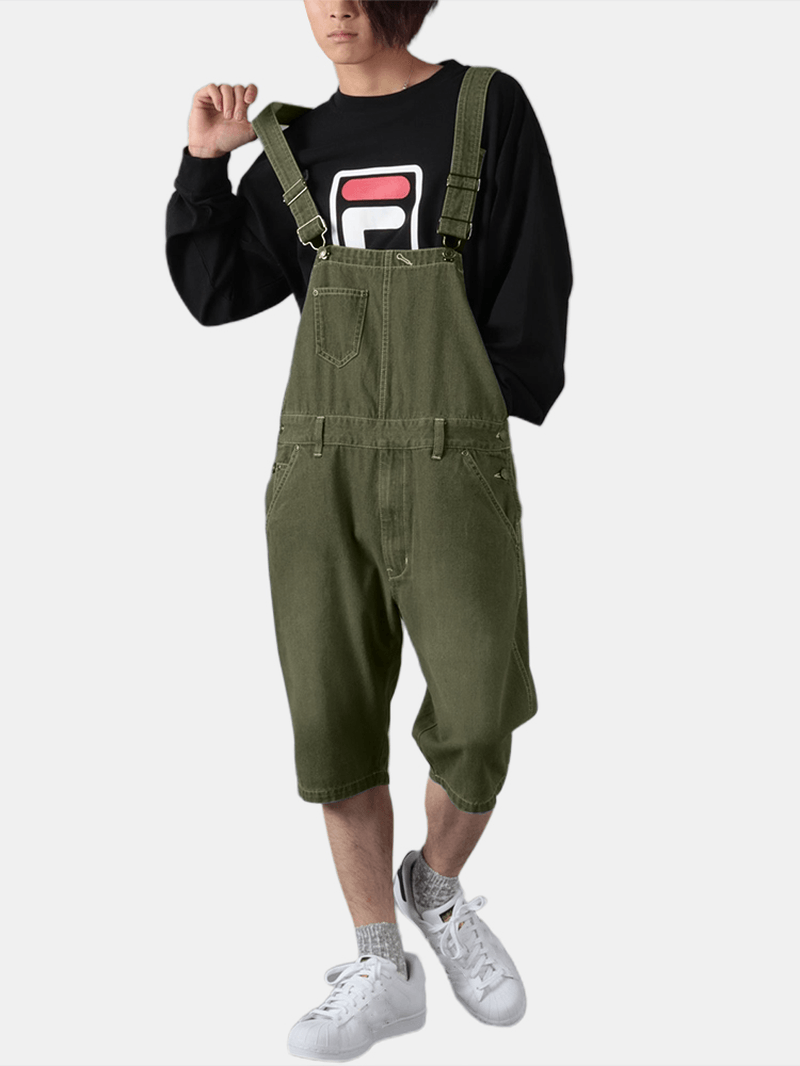 Mens Solid Color Loose Casual Jumpsuit Overalls One Pants - MRSLM