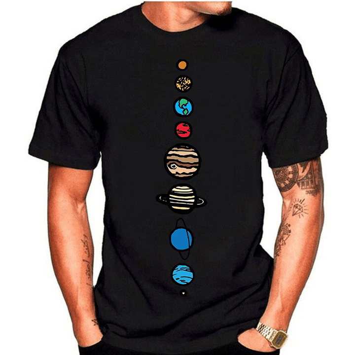 Summer Men'S Solar System Planet round Neck Short Sleeve - MRSLM