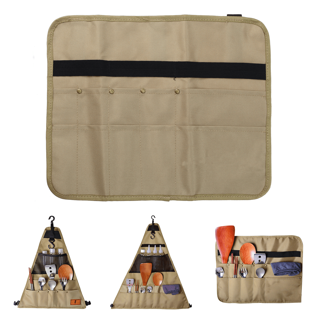 900D Oxford Cloth Tableware Storage Bag Camping Picnic BBQ Triangle/Rectangle Dinnerware Hanging Holder Bag Outdoor Organizer - MRSLM