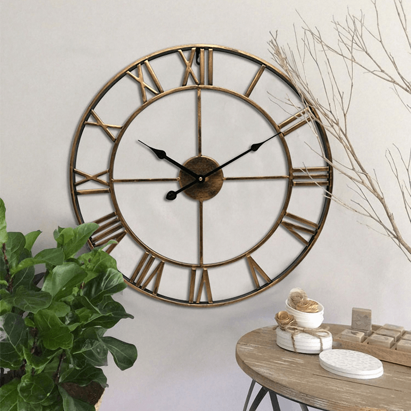 Creative Wall Clock Living Room round Hollow Out Cafe Bar Wrought Metal Vintage Wall Clock - MRSLM