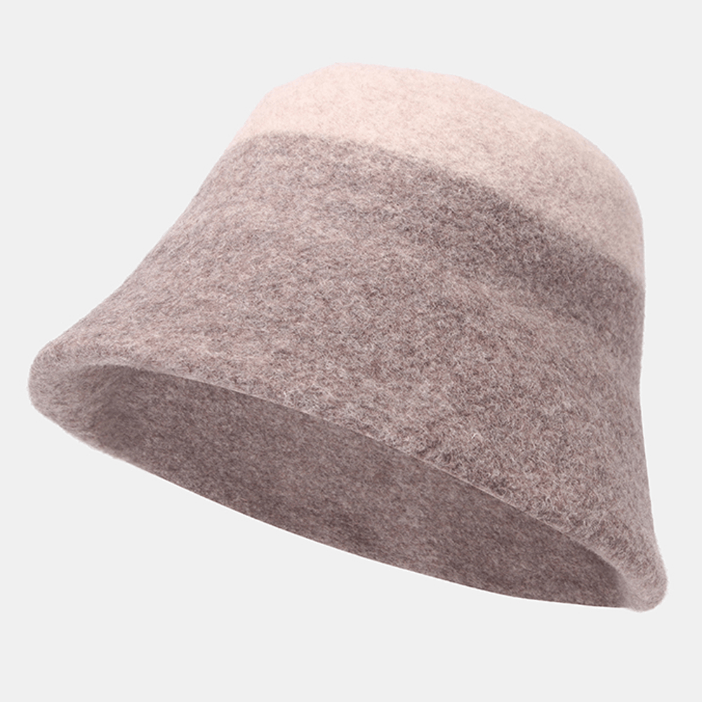 Women Woolen Double-Sided Wear Short Brim Bucket Hat Outdoor Windproof Warm Bell-Shape Fisherman Hat - MRSLM