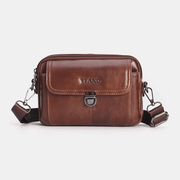 Men Genuine Leather Multifunctional Crossbody Bag Waist Bag Belt Bag - MRSLM