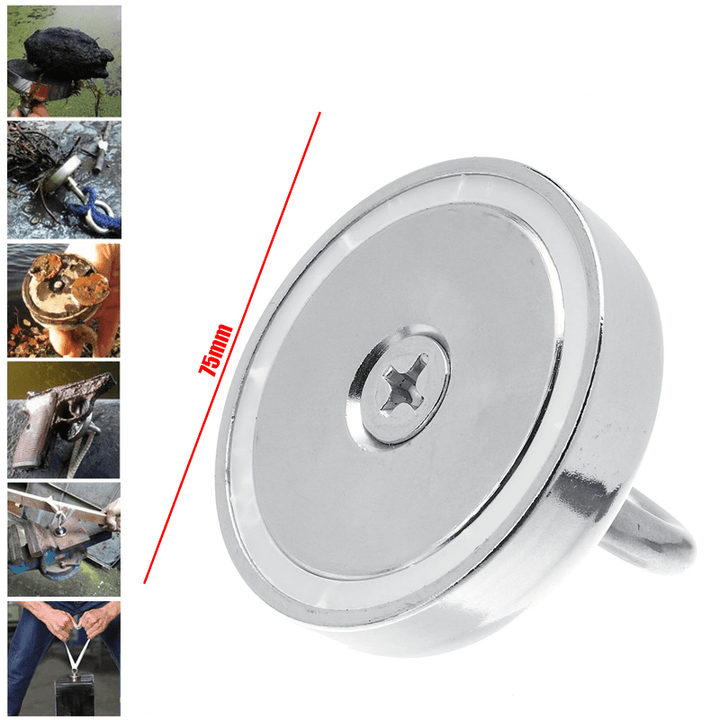 300KG D75Mm Neodymium Recovery Magnet Fishing Treasure Metal Detector with 20 Metre Rope - MRSLM