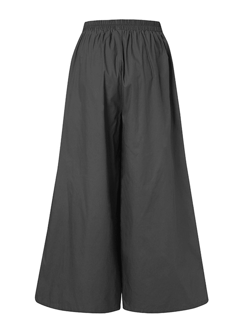 Women Cotton Pocket Elastic Waist Wide Leg Loose Casual Pants - MRSLM