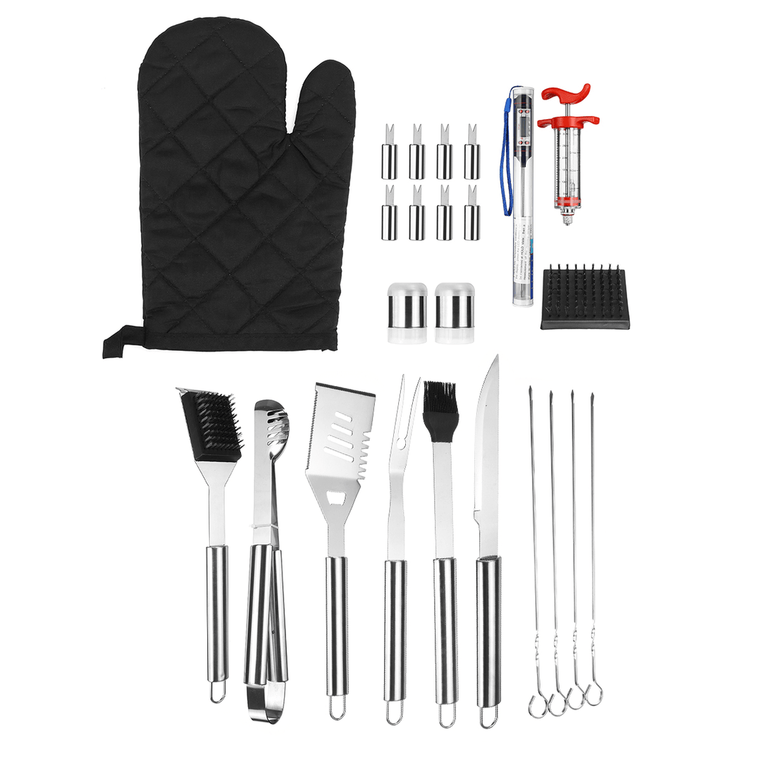 25Pcs Stainless Steel BBQ Tools Set Barbecue Accessories Tableware Outdoor Camping Cooking Tools Kit - MRSLM