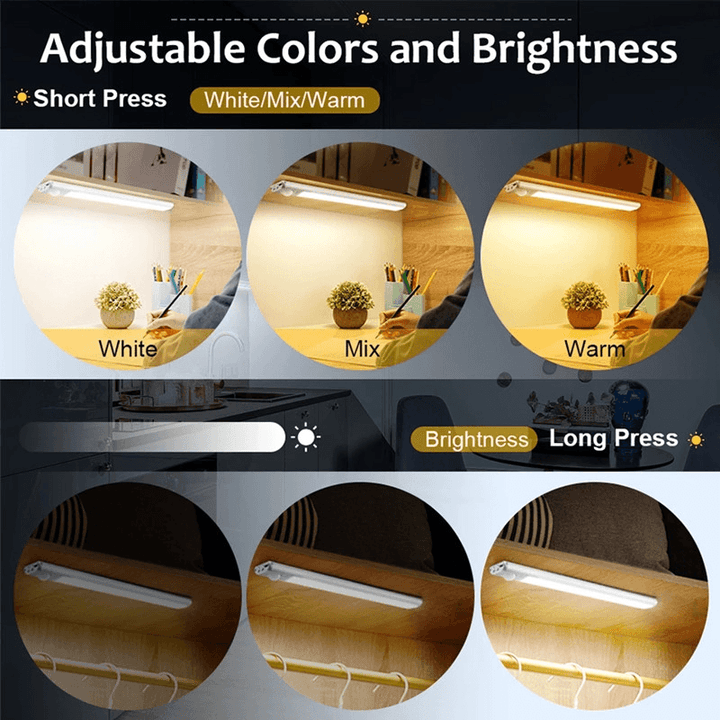 80/120/160Leds 3 Light Colors PIR Motion Sensor Led Cabinet Light Dimmable Wardrobe Closet Lights USB Rechargeable Night Lamp 3 Modes - MRSLM