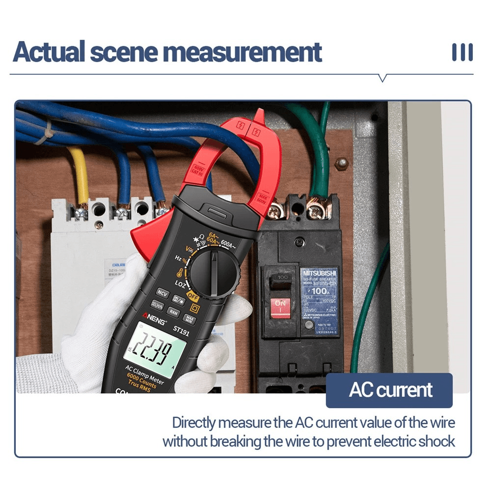 ANENG ST191 Digital Clamp Meter AC Current 6000 Counts True RMS Multimeter Ammeter Voltage Tester Car Amp Hz Capacitance NCV Ohm Test - MRSLM