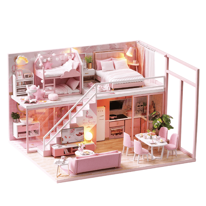 Cuteroom L027B DIY Cabin Meet the Little Beauty Handmade Loft Simple Apartment Doll House with Dust Cover Music Motor - MRSLM