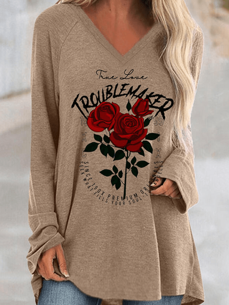 Women Calico Printed Long Sleeve V-Neck Casual Loose T-Shirt - MRSLM