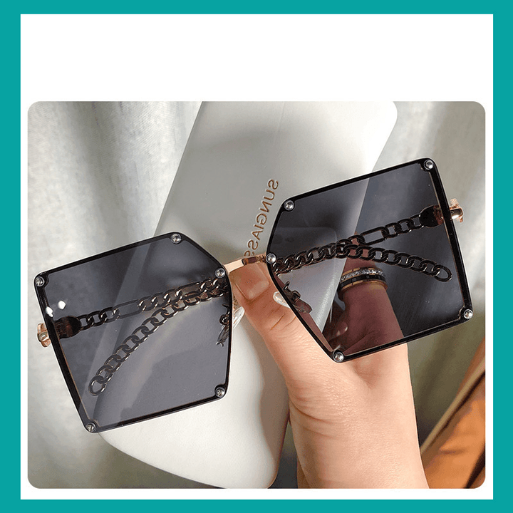 Frameless Big Square Sunglasses Women Fashion Street Shooting G New Sunglasses Personality Metal Chain Trendy Glasses - MRSLM